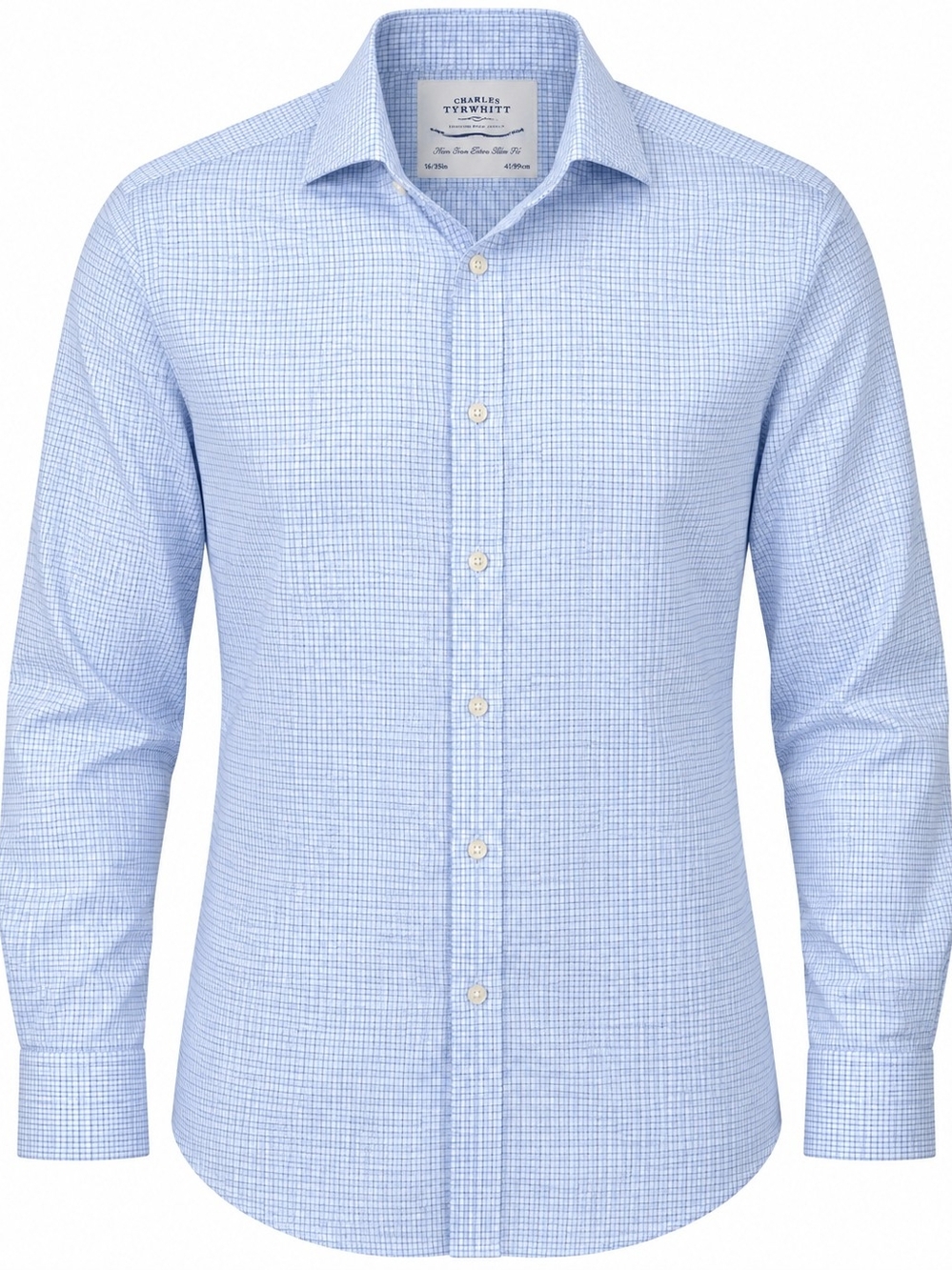 Charles Tyrwhitt Men’s 16/35 Extra Slim Fit Non-Iron Blue Check Dress Shirt